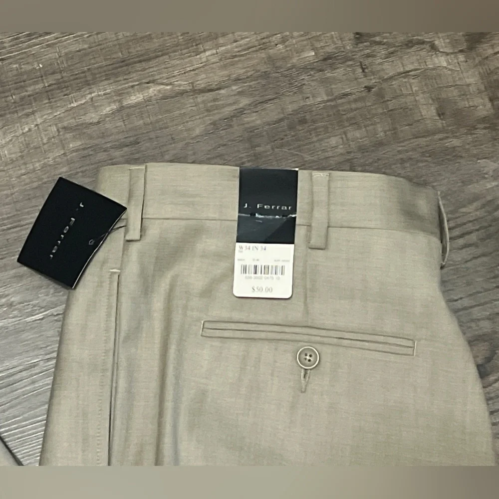 NWT J. Ferrar Men's Light Beige Flat Front Dress Slacks